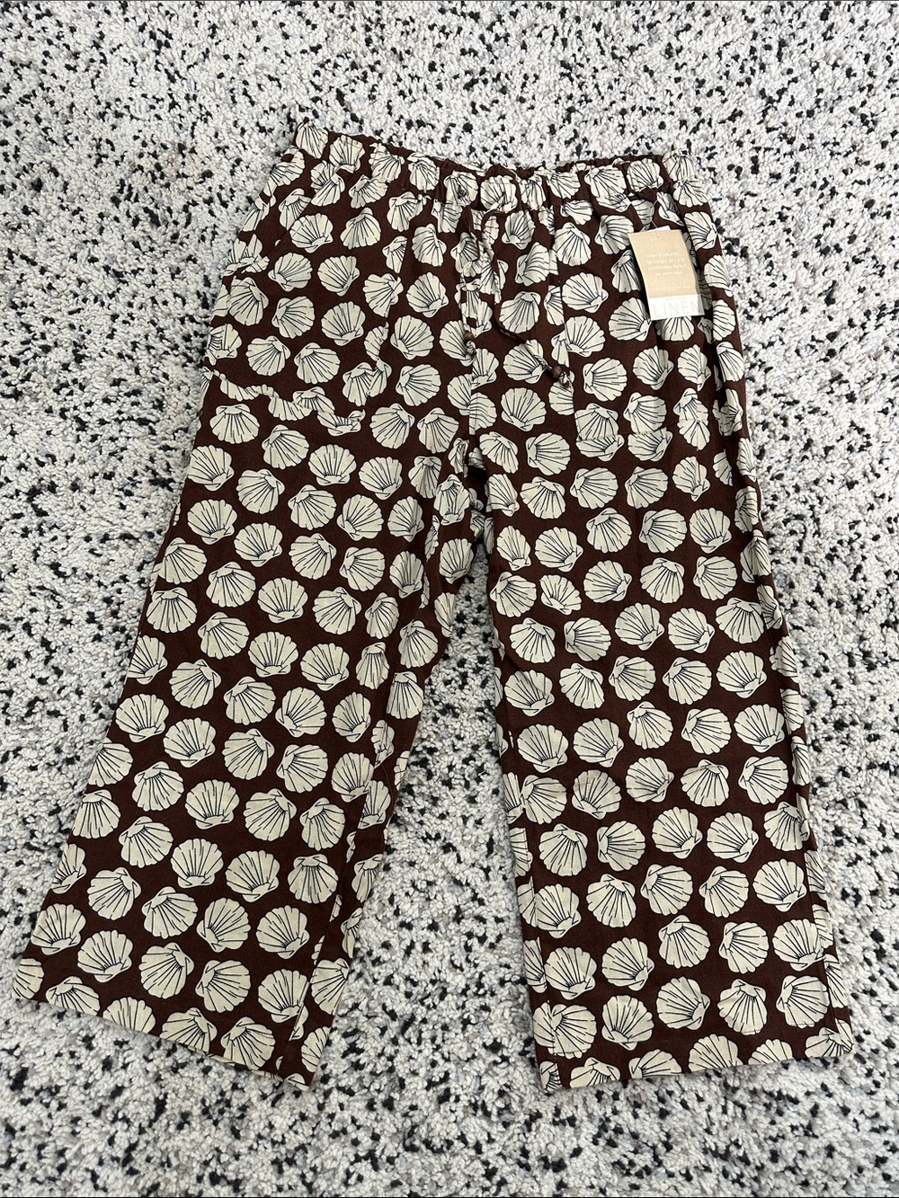Wide-Leg Shell Print Pants in Brown size L‎ Linen blend